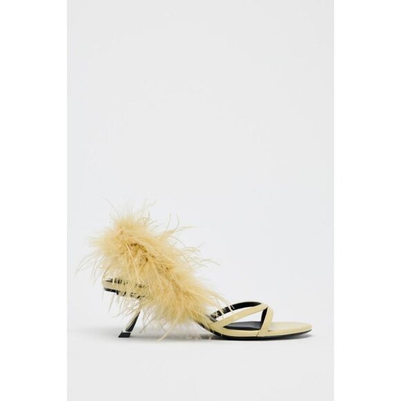 ZARA METALLIC FEATHER HIGH-HEEL SANDALS - Picture 7 of 9